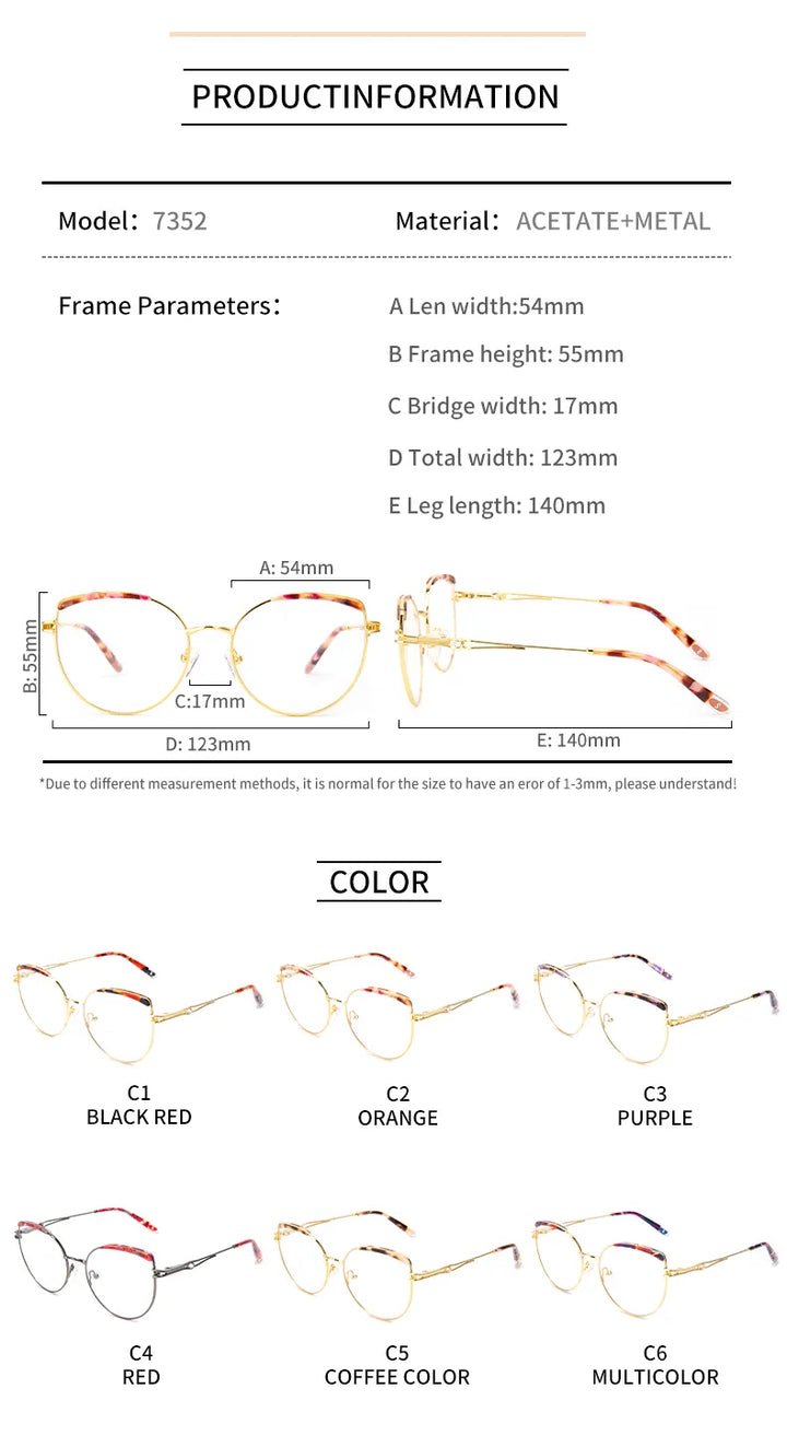 Vicky Women's Full Rim Round Cat Eye Stainless Steel Acetate Reading Glasses 7352 Reading Glasses Vicky