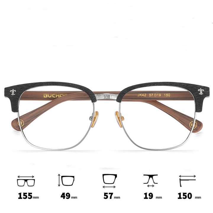 Hdcrafter Men's Full Rim Wide Square Wood Alloy Eyeglasses Jkk042 Full Rim Hdcrafter Eyeglasses Black-Brown