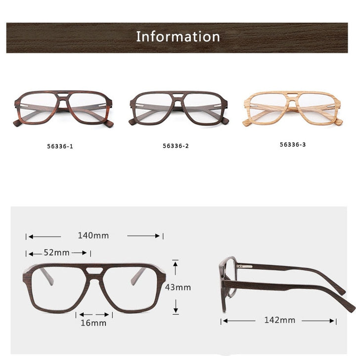 Hdcrafter Men's Full Rim Oval Double Bridge Wood Eyeglasses 5623 Full Rim Hdcrafter Eyeglasses