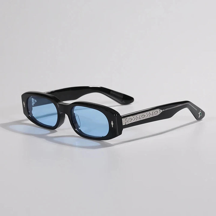Hewei Unisex Full Rim Oval Rectangle Acetate Sunglasses 0032 Sunglasses Hewei blue-black as picture 