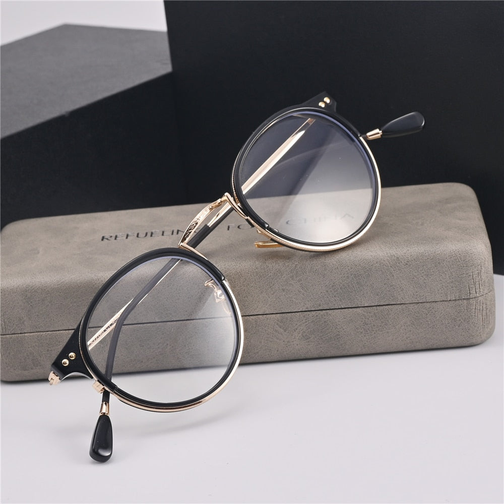Cubojue Unisex Full Rim Small Round Acetate Alloy Presbyopic Reading Glasses 6809p Reading Glasses Cubojue no function lens 0 black gold