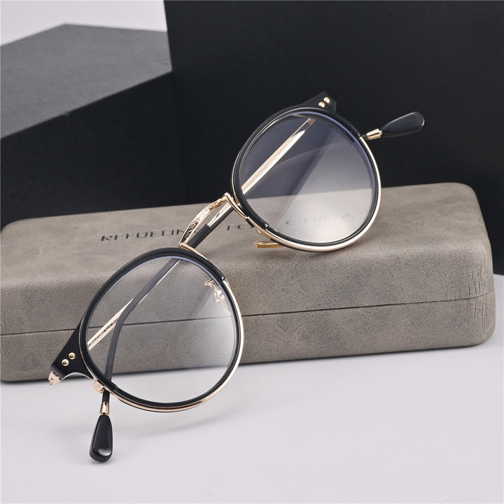 Cubojue Unisex Full Rim Small Round Acetate Alloy Presbyopic Reading Glasses 6809p Reading Glasses Cubojue no function lens 0 black gold