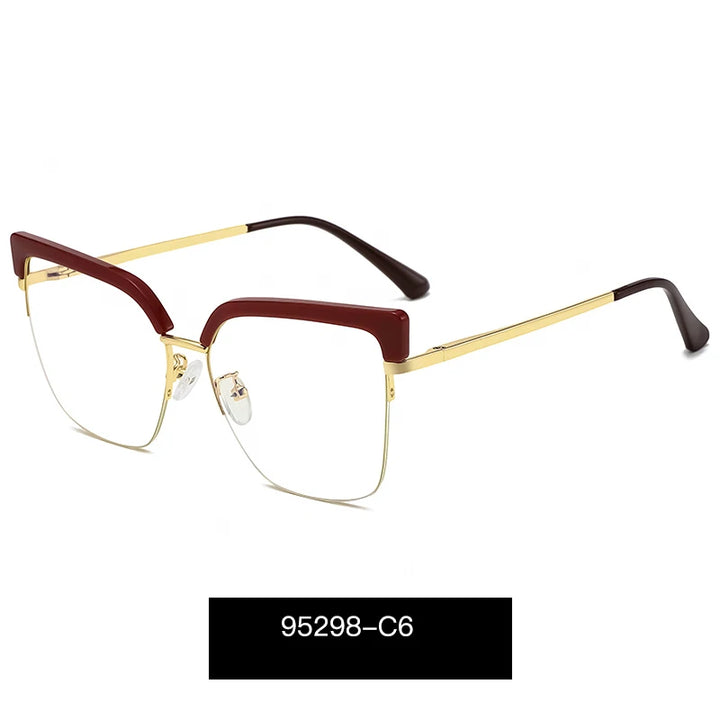 Handoer Women's Semi Rim Oval Cat Eye Tr 90 Alloy Eyeglasses 95298