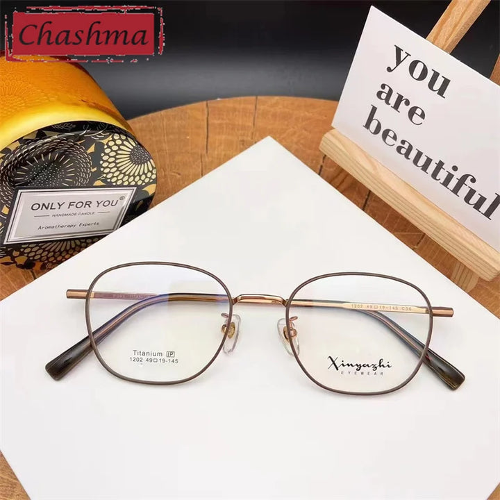 Chashma Ottica Unisex Full Rim Small Round Square Titanium Eyeglasses 1202 Full Rim Chashma Ottica Coffee Rose Gold