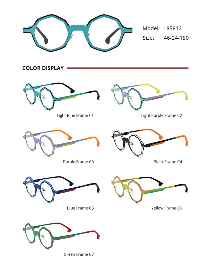Nobler Unisex Full Rim Irregular Polygon Titanium Eyeglasses 1812 Full Rim Nobler