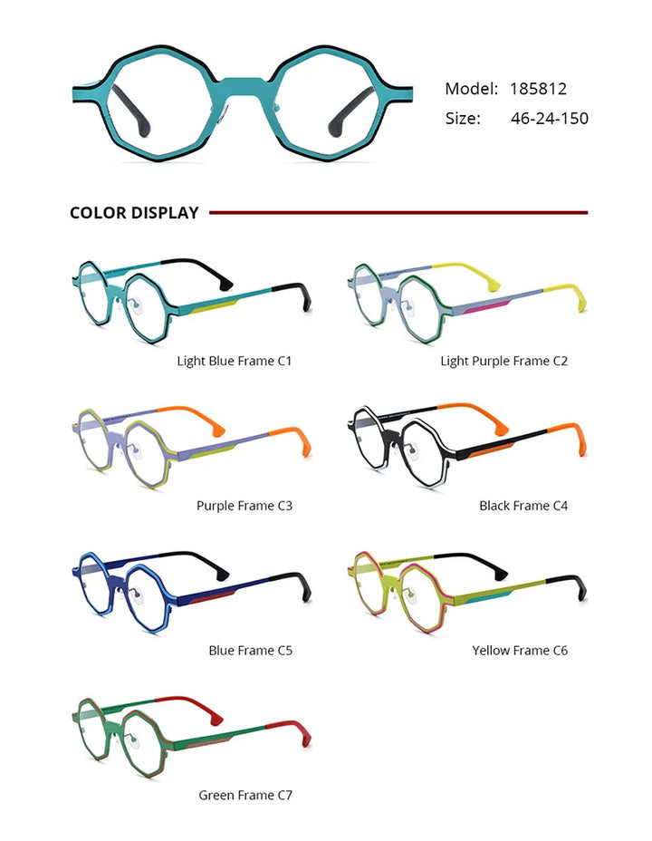 Nobler Unisex Full Rim Irregular Polygon Titanium Eyeglasses 1812 Full Rim Nobler