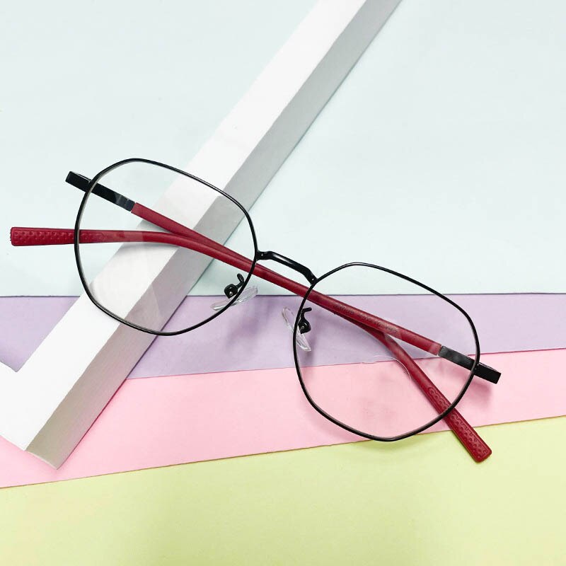 CCspace Unisex Youth Full Rim Polygon Alloy Eyeglasses 56567 Full Rim CCspace C5BrightBlack