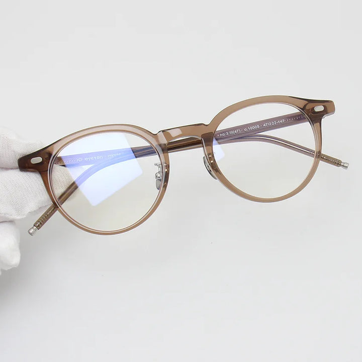 Hewei Unisex Full Rim Round Acetate Titanium Eyeglasses 34742