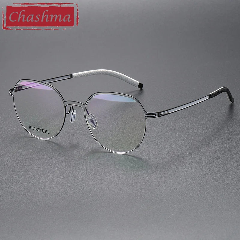 Chashma Ottica Unisex Full Rim Flat Top Round Titanium Eyeglasses 460 Full Rim Chashma Ottica Black White  