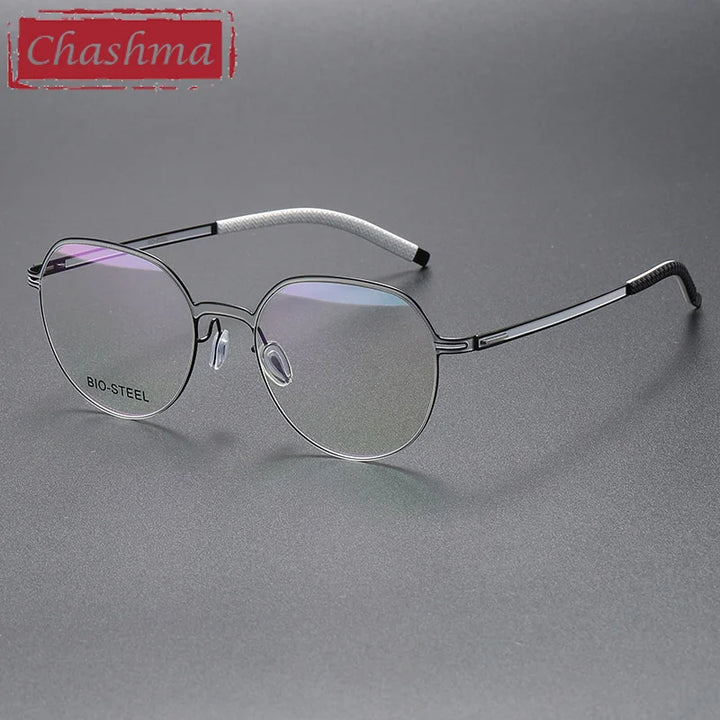 Chashma Ottica Unisex Full Rim Flat Top Round Titanium Eyeglasses 460 Full Rim Chashma Ottica Black White