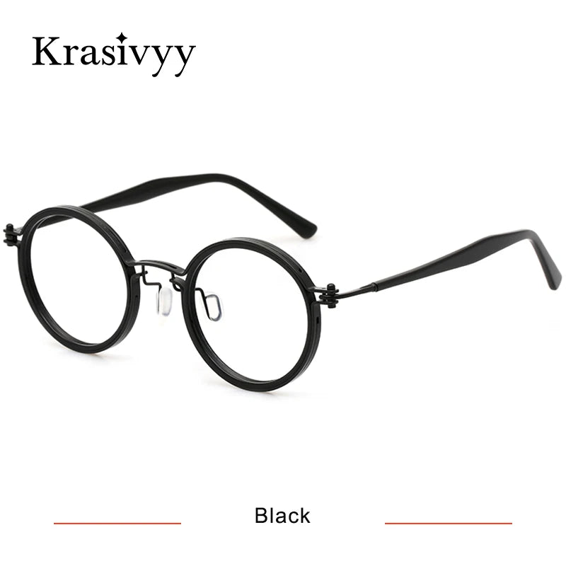 Krasivyy Unisex Full Rim Round Acetate Titanium Eyeglasses 55862