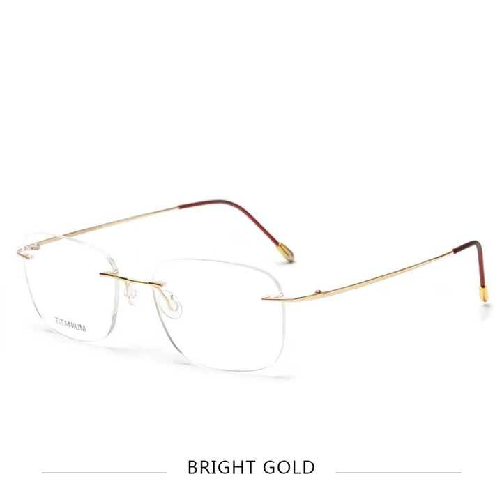 Brightzone Unisex Rimless Oval Square Titanium Eyeglasses 71610 Rimless Brightzone Bright Gold