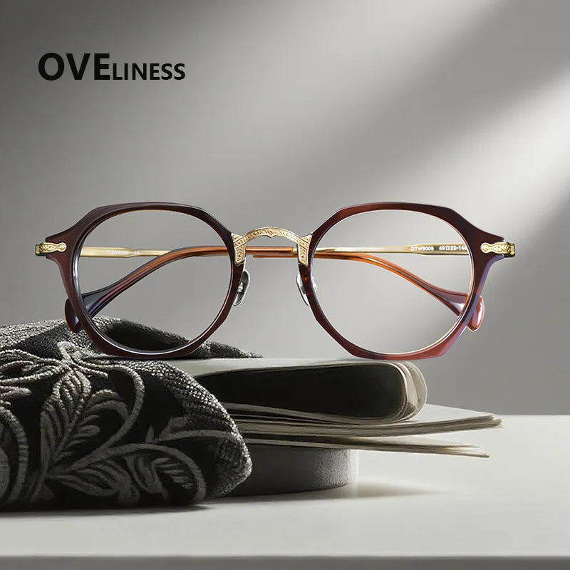 Oveliness Unisex Full Rim Oval Acetate Titanium Eyeglasses 926009