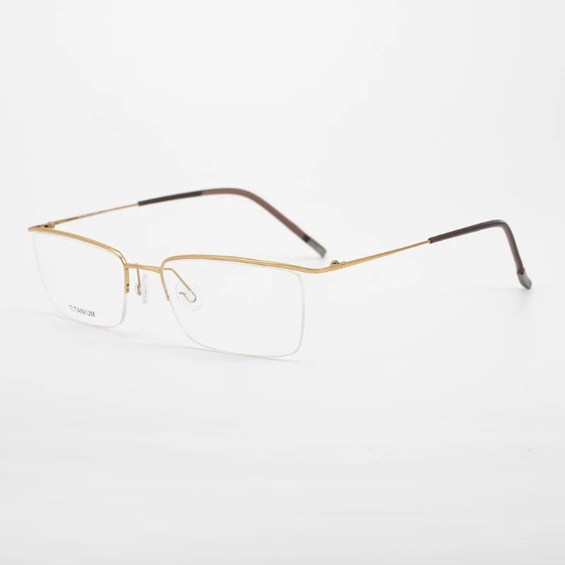 Hdcrafter Men's Semi Rim Square Brow Line Titanium Eyeglasses 845502 Semi Rim Hdcrafter Eyeglasses Gold
