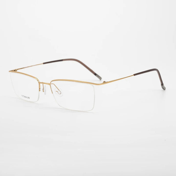Hdcrafter Men's Semi Rim Square Brow Line Titanium Eyeglasses 845502 Semi Rim Hdcrafter Eyeglasses Gold