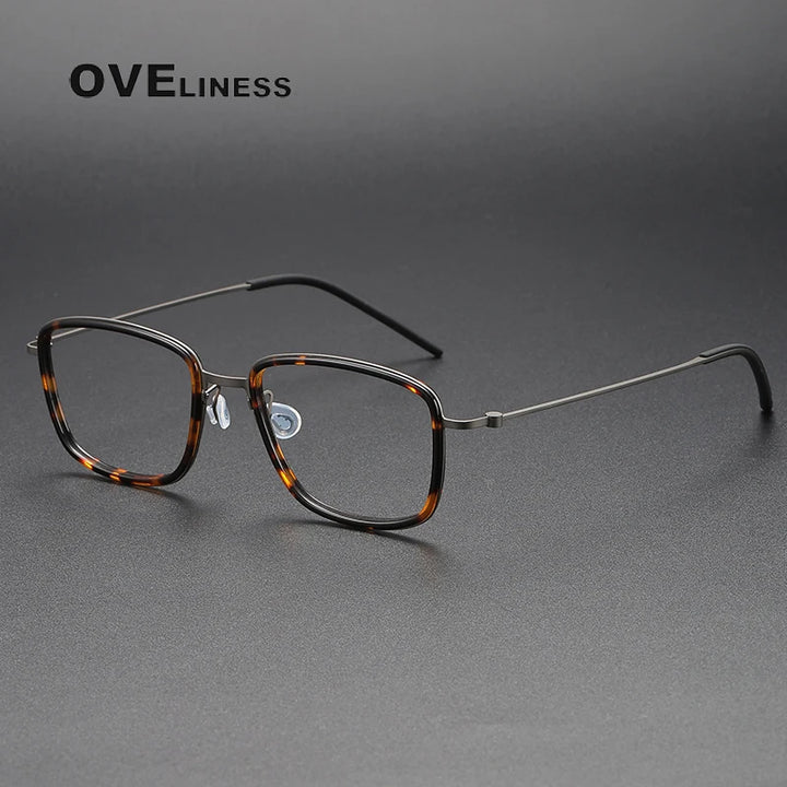 Oveliness Unisex Full Rim Polygon Acetate Titanium Eyeglasses 5803 Full Rim Oveliness tortoise gun