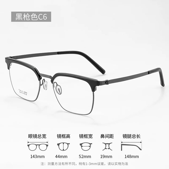 Reven Jate Unisex Full Rim Browline Square Titanium Eyeglasses 2606 Full Rim Reven Jate C6