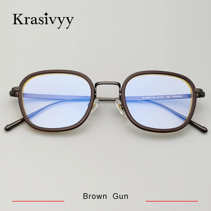 Krasivyy Unisex Full Rim Polygon Titanium Acetate Eyeglasses 75910 Full Rim Krasivyy Brown Gun