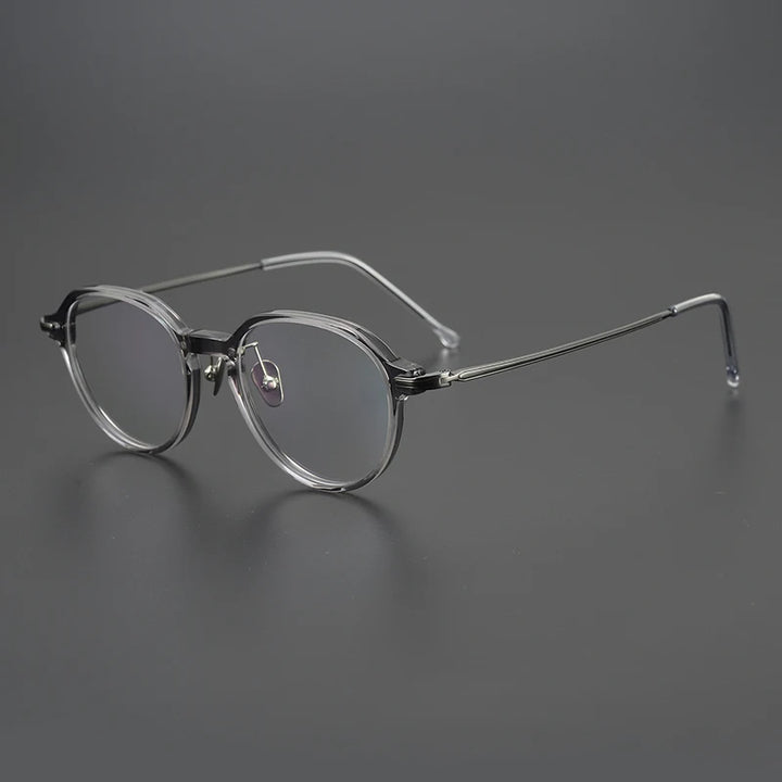Black Mask Unisex Full Rim Flat Top Oval Titanium Acetate Eyeglasses Full Rim Black Mask Gray