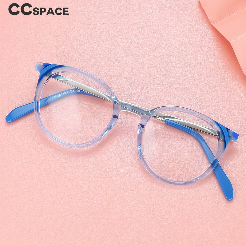 CCspace Unisex Full Rim Small Round Acetate Eyeglasses 55912 Full Rim CCspace