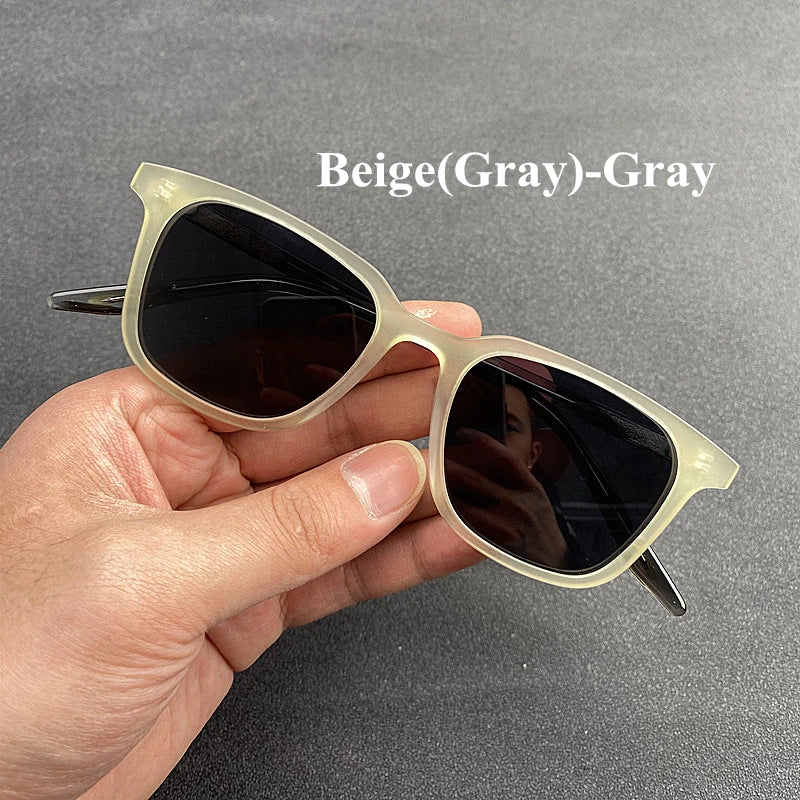 Black Mask Men's Full Rim Square Acetate Polarized Sunglasses 9020 Full Rim Black Mask Beige(Gray)-Gray As Shown