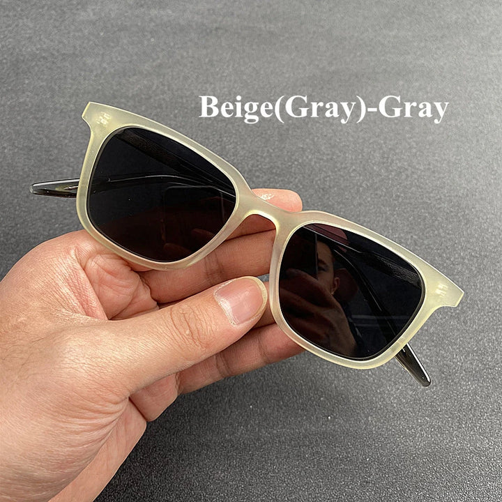 Black Mask Men's Full Rim Square Acetate Polarized Sunglasses 9020 Full Rim Black Mask Beige(Gray)-Gray As Shown