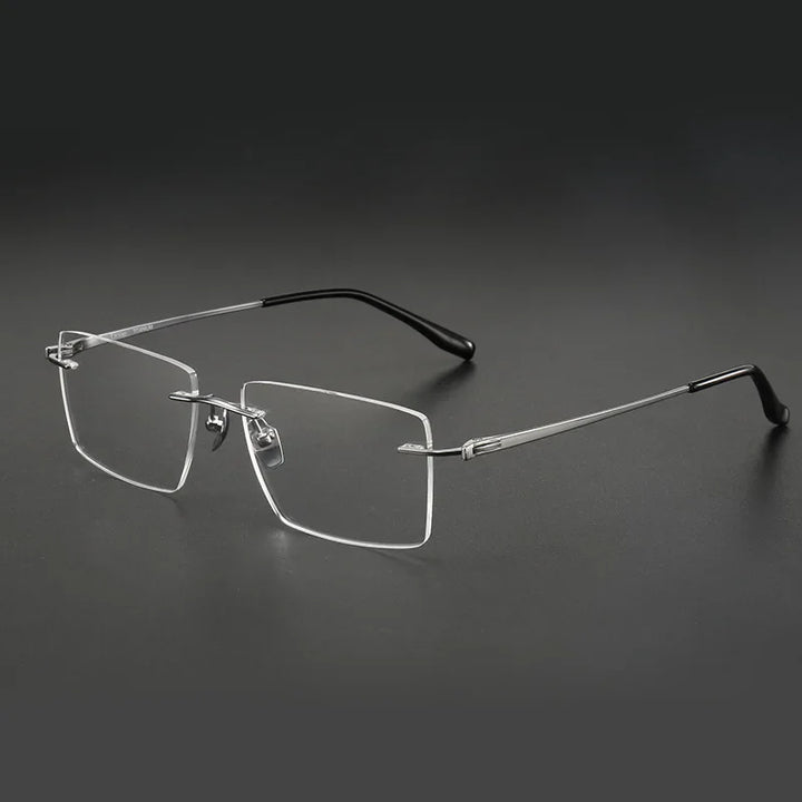 Aror Unisex Rimless Square Polygon Titanium Eyeglasses 10160 Rimless Aror Silver