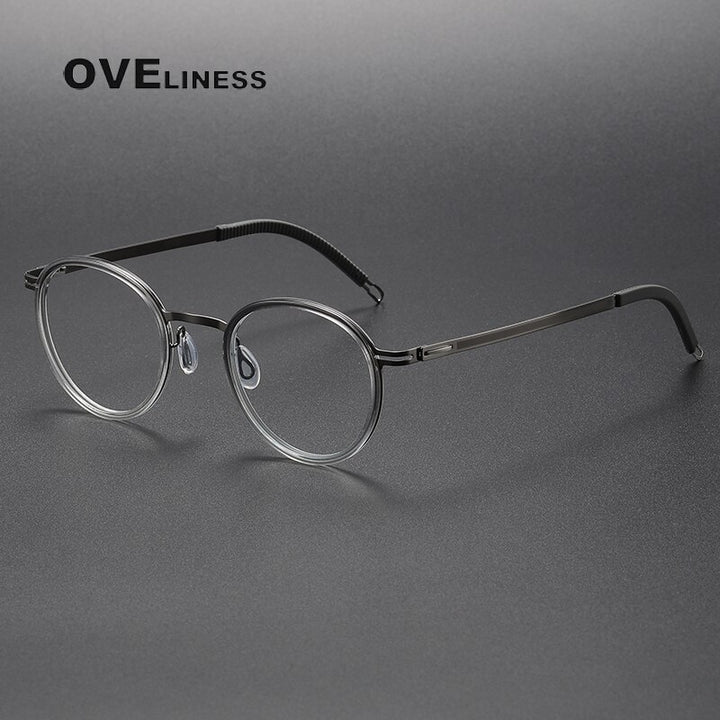 Oveliness Unisex Full Rim Round Screwless Titanium Acetate Eyeglasses 8202317 Full Rim Oveliness grey gun  