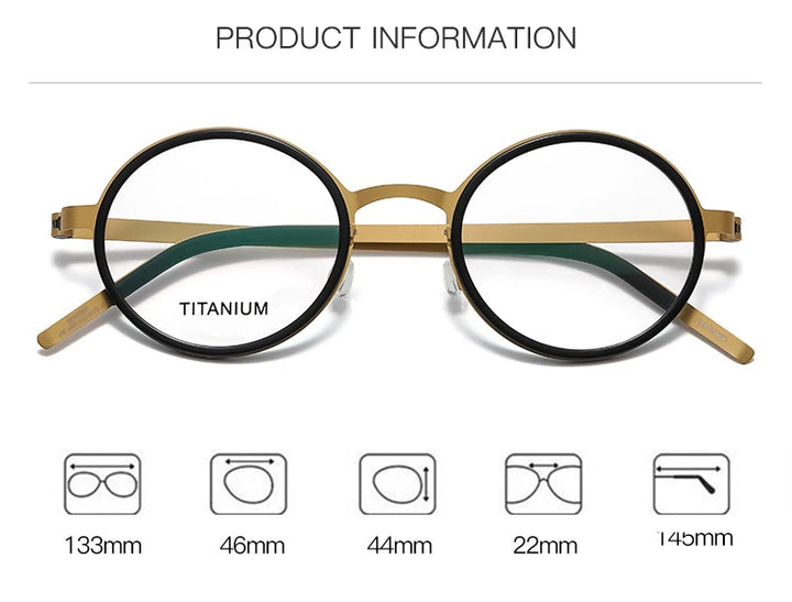 Black Mask Women's Full Rim Round Screwless Titanium Eyeglasses 49707 Full Rim Black Mask
