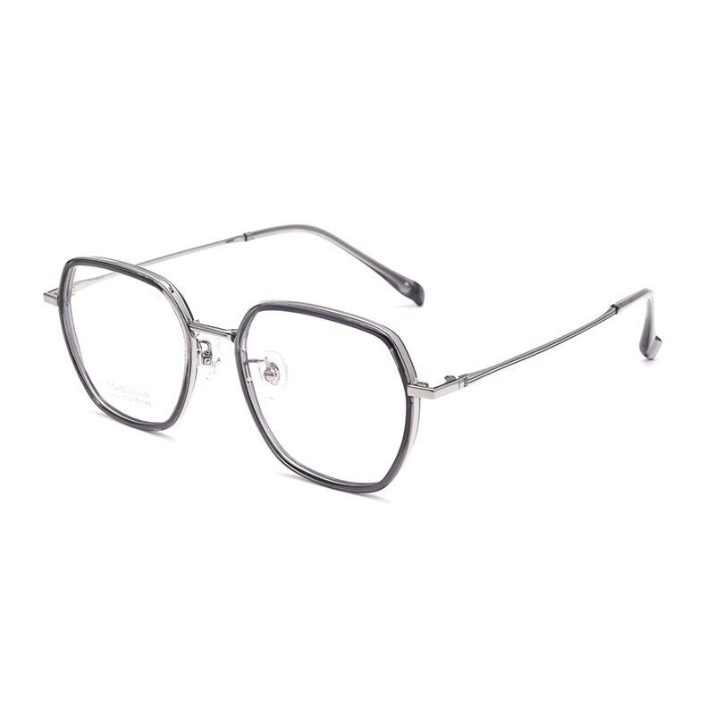 Yimaruili Unisex Full Rim Polygonal TR 90 Titanium Eyeglasses H2230h Full Rim Yimaruili Eyeglasses Gray Gun  