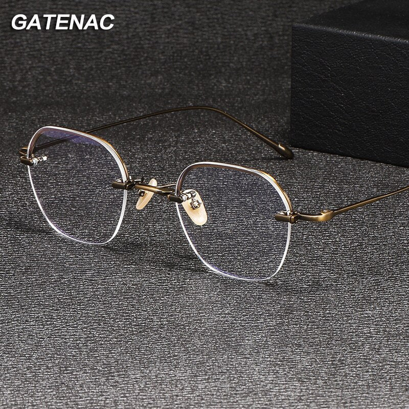 Gatenac Unisex Full Rim Irregular Square Titanium Eyeglasses Gxyj1039 Full Rim Gatenac