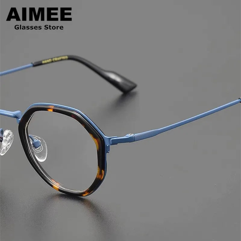 Aimee Unisex Full Rim Round Polygon Titanium Acetate Eyeglasses 14023 Full Rim Aimee