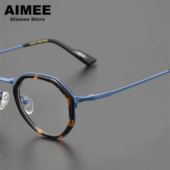 Aimee Unisex Full Rim Round Polygon Titanium Acetate Eyeglasses 14023 Full Rim Aimee