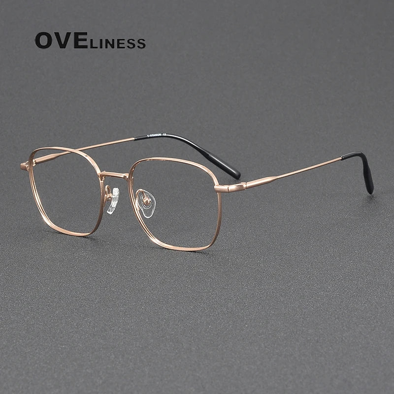 Oveliness Unisex Full Rim Square Polygon Titanium Eyeglasses 81027 Full Rim Oveliness rose gold