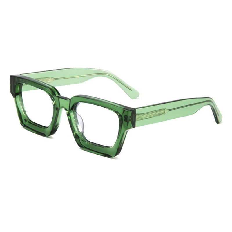 Gatenac Unisex Full Rim Thick Square Acetate Eyeglasses Gxyj1472 Full Rim Gatenac Transparent Green