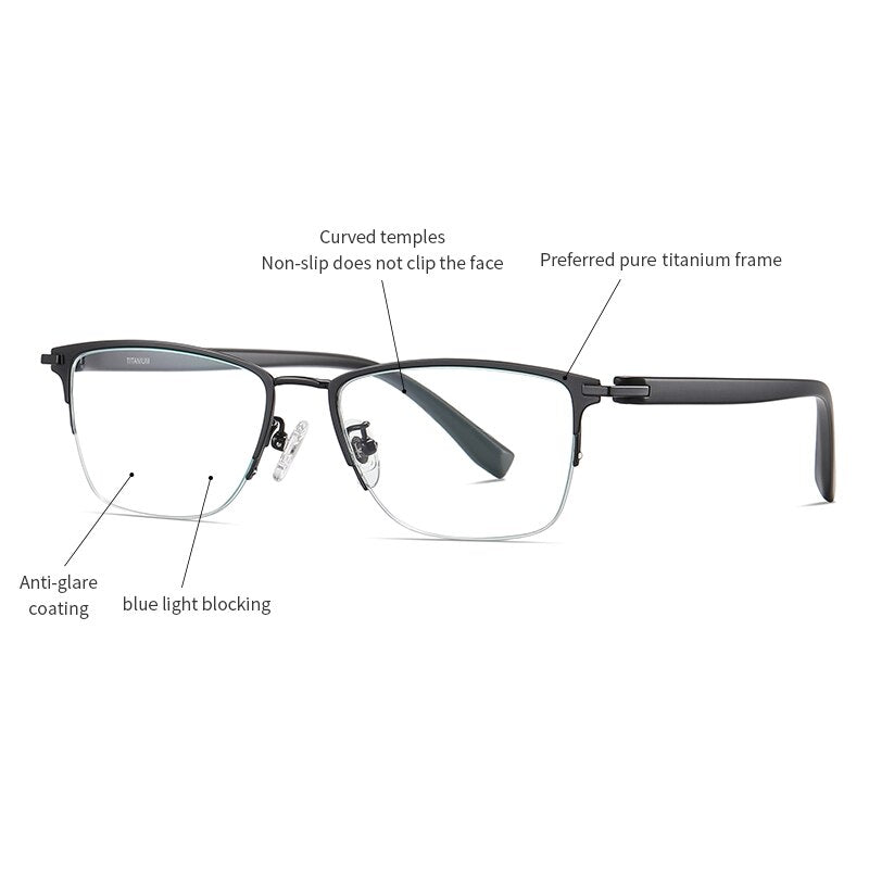 Zirosat Men's Semi Rim Square Tr 90 Titanium Eyeglasses St6212 Semi Rim Zirosat
