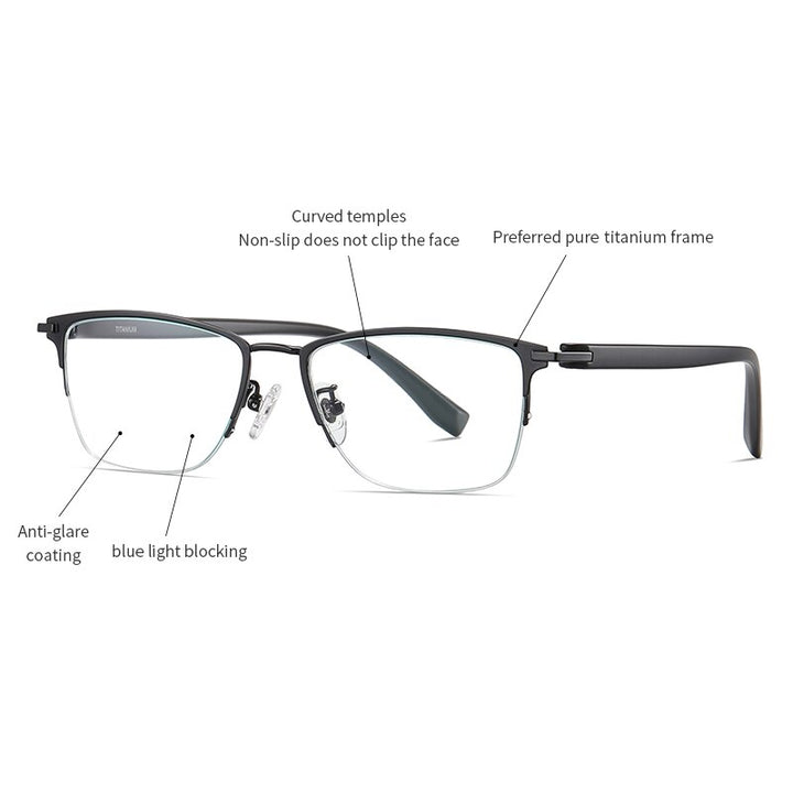 Zirosat Men's Semi Rim Square Tr 90 Titanium Eyeglasses St6212 Semi Rim Zirosat