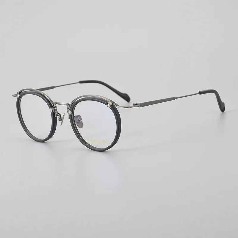 Black Mask Unisex Full Rim Round Acetate Titanium Eyeglasses 77036