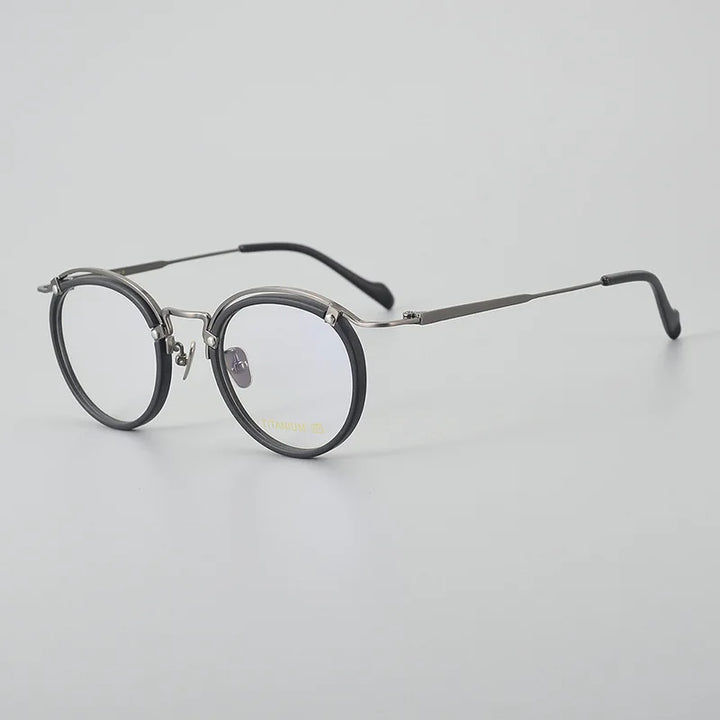 Black Mask Unisex Full Rim Round Acetate Titanium Eyeglasses 77036