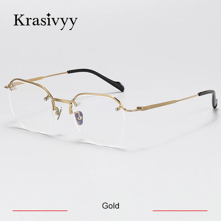 Krasivyy Unisex Semi Rim Flat Top Square Titanium Eyeglasses 94241 Semi Rim Krasivyy Gold