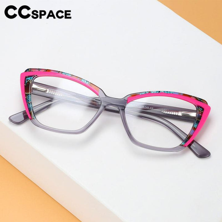 CCspace Unisex Full Rim Square Cat Eye Acetate Eyeglasses 56558 Full Rim CCspace
