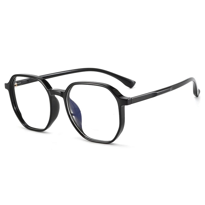 Bclear Unisex Full Rim Polygon Tr 90 Titanium Eyeglasses 90303 Full Rim Bclear Bright Black