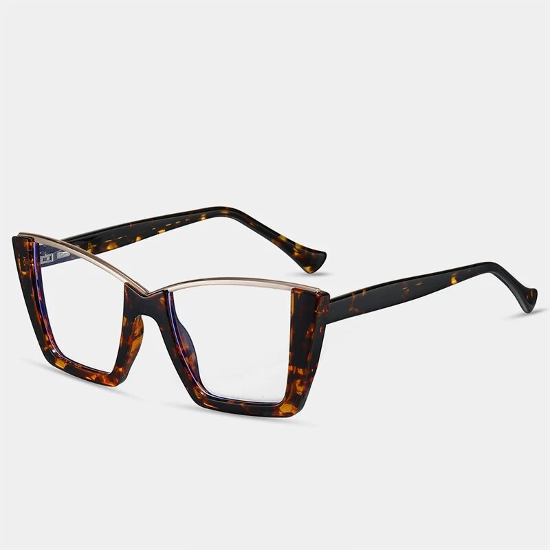 CCspace Women's Semi Rim Square Tr 90 Titanium Eyeglasses 57014 Semi Rim CCspace C3Leopard