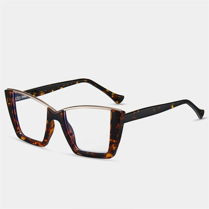 CCspace Women's Semi Rim Square Tr 90 Titanium Eyeglasses 57014 Semi Rim CCspace C3Leopard