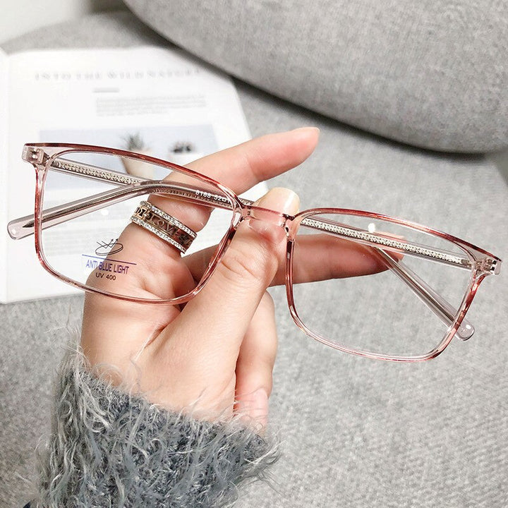 CCspace Unisex Full Rim Rectangle Square Tr 90 Titanium Eyeglasses 56335 Full Rim CCspace C4ClearTea