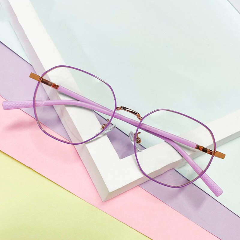 CCspace Unisex Youth Full Rim Polygon Alloy Eyeglasses 56567 Full Rim CCspace C3PurpleGold