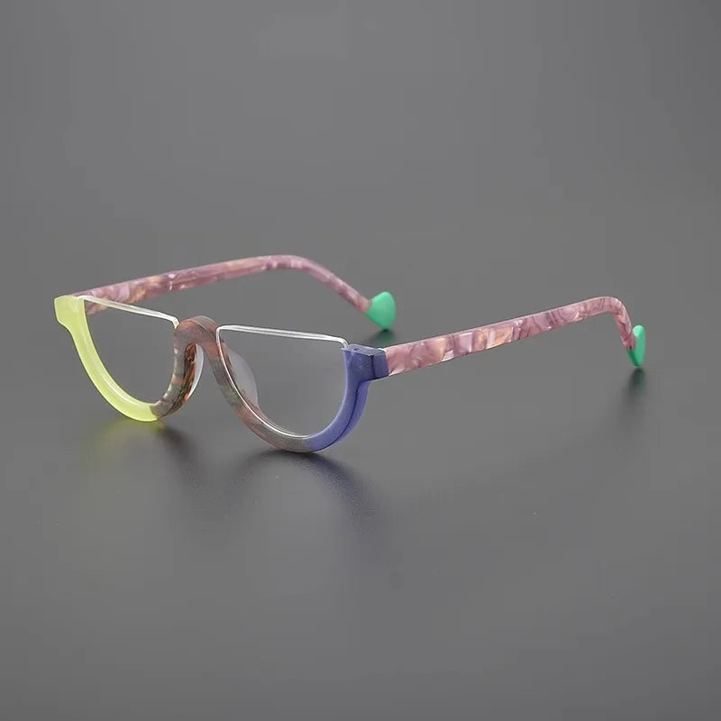 Hewei Unisex Semi Rim Oval Cat Eye Acetate Eyeglasses 9361 Semi Rim Hewei