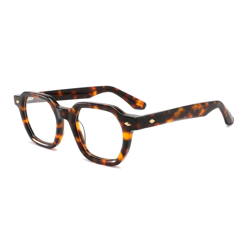 Gatenac Unisex Full Rim Flat Top Polygon Acetate Eyeglasses Gxyj1501 Full Rim Gatenac Tortoiseshell