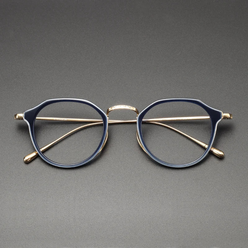 Black Mask Men's Full Rim Flat Top Oval Titanium Acetate Eyeglasses 4213 Full Rim Black Mask Blue