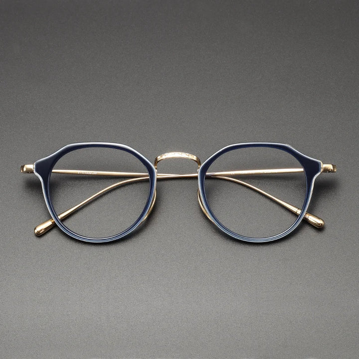Black Mask Men's Full Rim Flat Top Oval Titanium Acetate Eyeglasses 4213 Full Rim Black Mask Blue